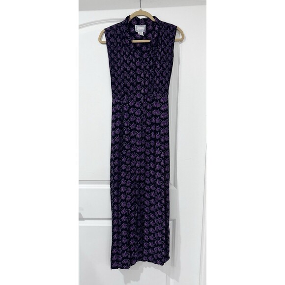 Vintage April Cornell Dress Large Purple Maxi Floral 90s Button Front Boho - Picture 1 of 8